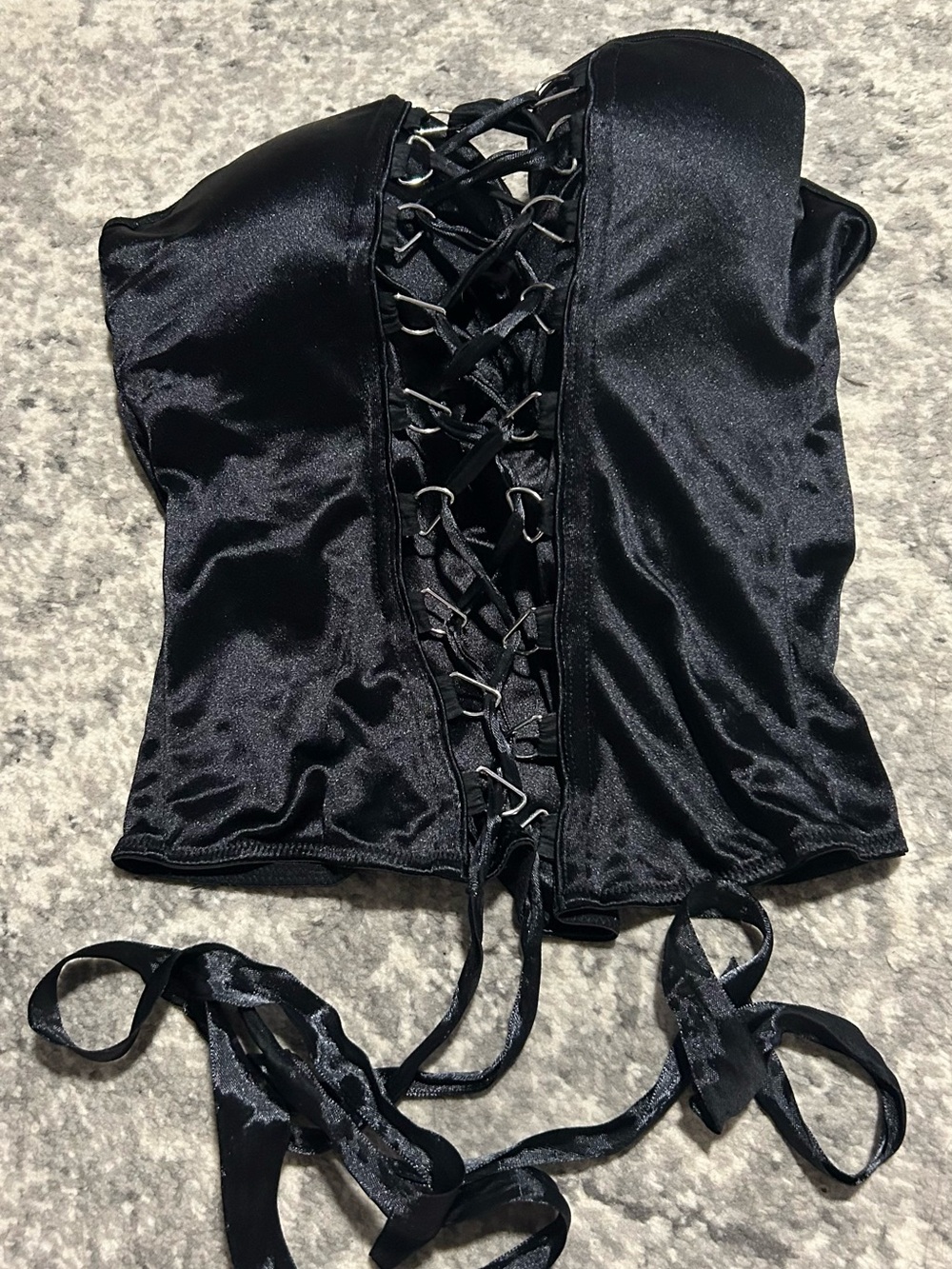 Black Lace-Up Satin Bustier Top